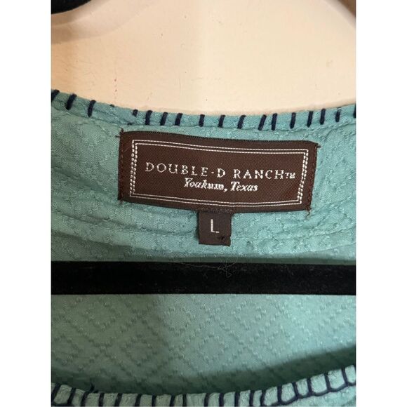 Double D Ranch Cactus Embroidered Baby Doll Dress Muted Teal M - Picture 3 of 7